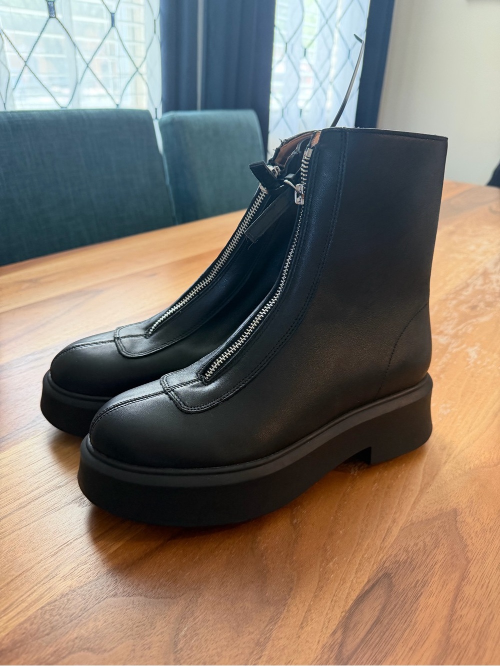 Steve Madden Black Front-Zip Platform Ankle Boots